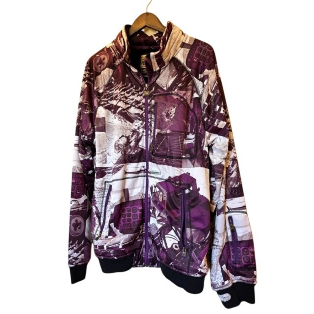 Empyre Mens XL Purple Helicopter Collage Print Full Zip Fleece Lined Jacket